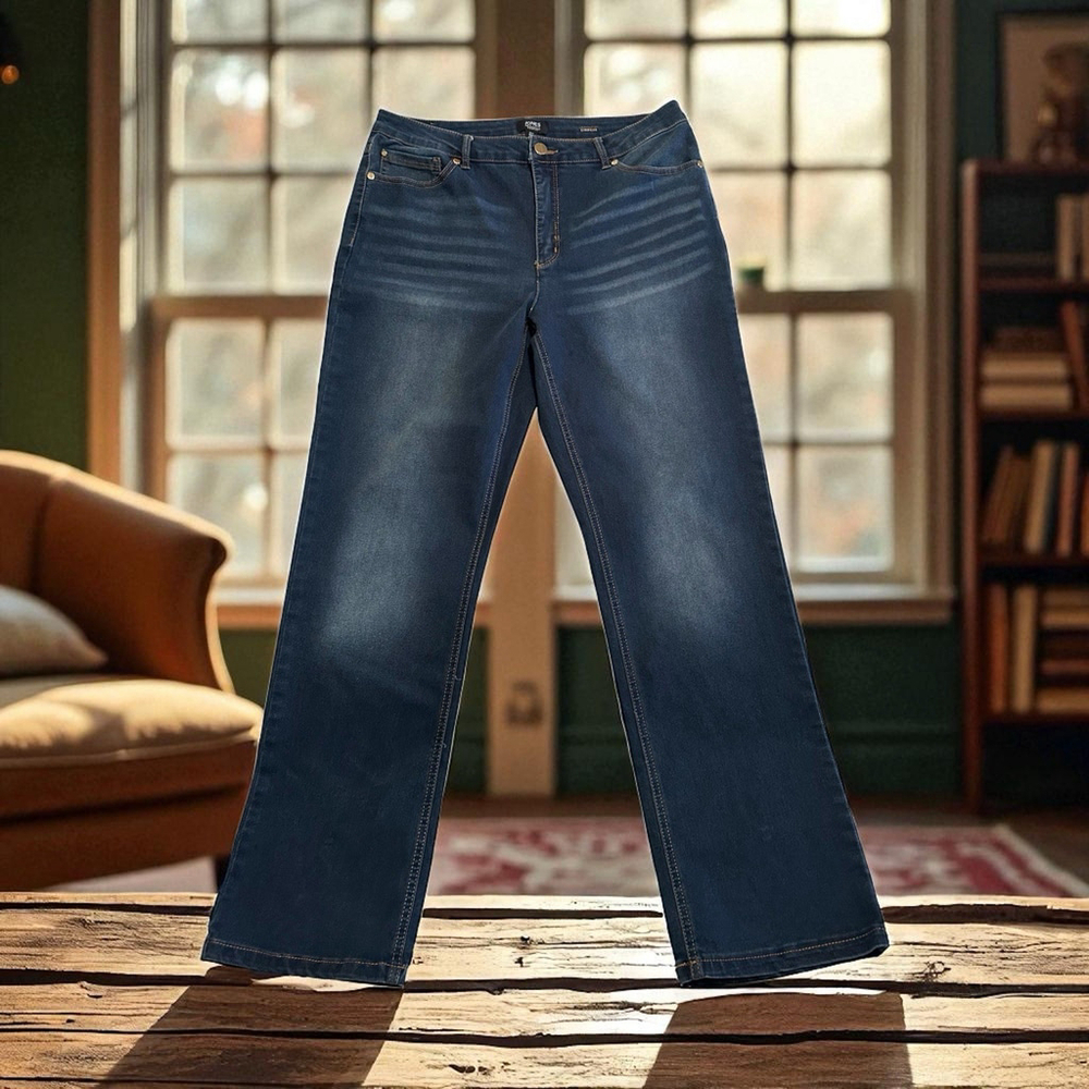 Jones New York Jeans Lexington Straight Womens 12 Blue Distressed Denim 5-Pocket